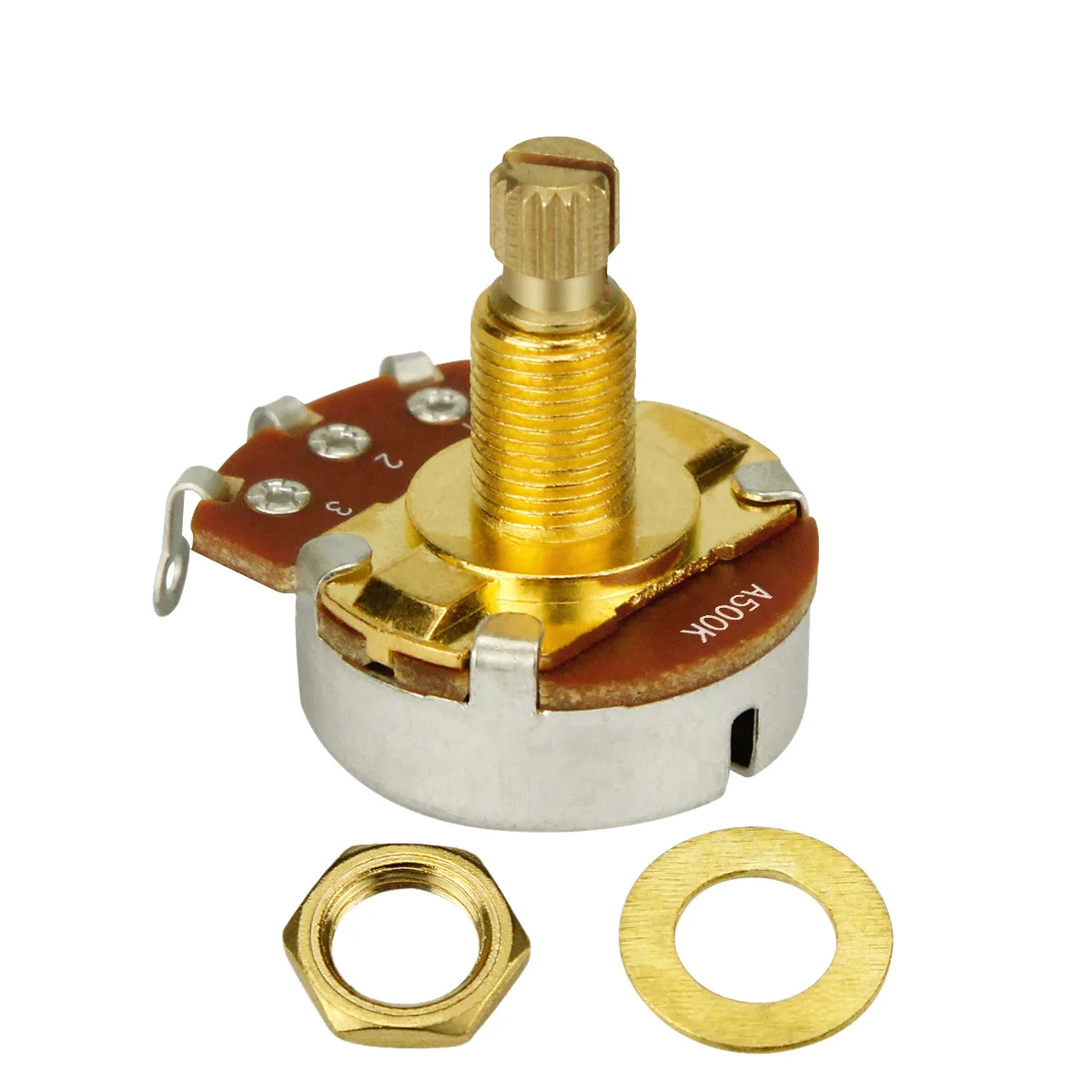 FLEOR 2pcs Full Size Guitar Potentiometers A500K Audio Taper Long Shaft Gold Pots