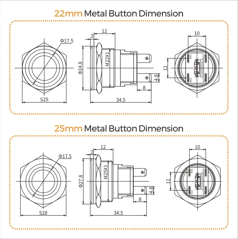 LANBOO 25mm 15A High current waterproof latching momentary DIY anodic oxidation black push button switch with  luminescence LED