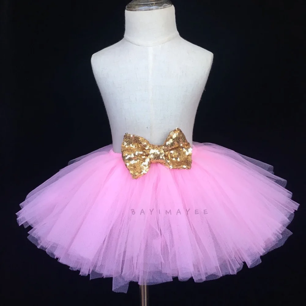 Girls Turquoise Blue Tutu Skirt Girls Tulle Glitter Pettiskirts Ballet Dance Tutus with Gold Sequin Bow Kids Party Costume Skirt