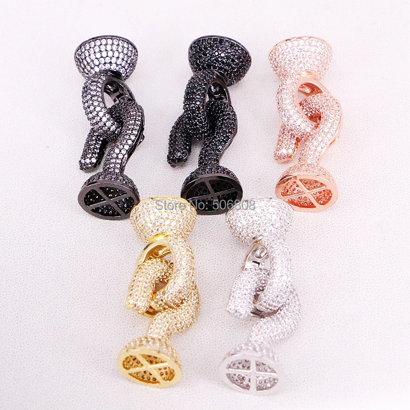 

5PCS Mix Color Clasp Buckle Interlock Micro paved, CZ Micro Pave Interlocking Clasp Fastener for Beading, Leather Jewelry Clasp