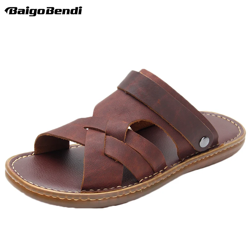 Middle Aged And Old Man Leather Sandals Fahsion Summer Beach Slides Shoes Casual Nonslip TPR Outsole Male