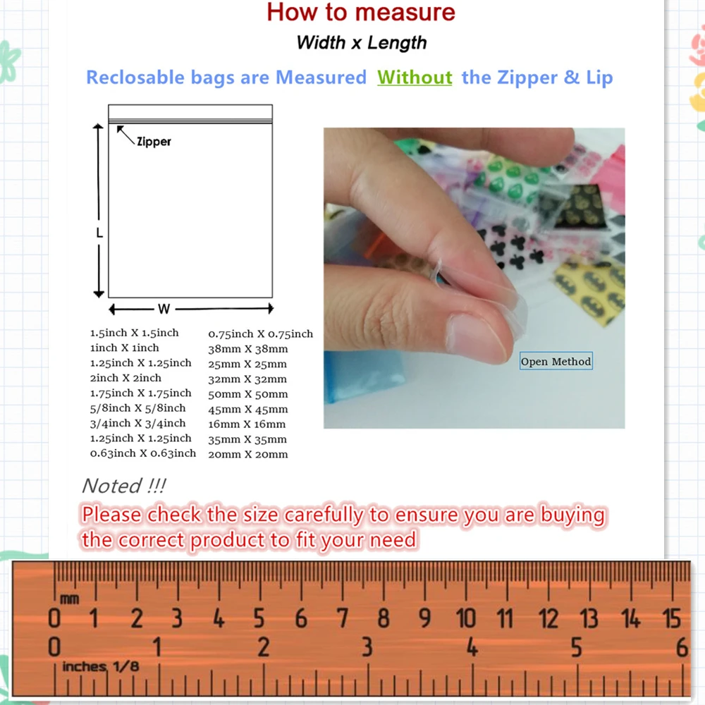 أكياس بولي صغيرة بسحاب ، 100 قطعة ، أكياس تخزين بلاستيكية (4 أنماط ، 6-15 مقاسًا للاختيار) # H44