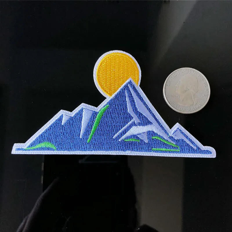 PGY Sunrise Mountain Peak Embroidery Patches for T-shirt Iron on Stripes Clothes Stickers Sewing Applications Hippie Badges