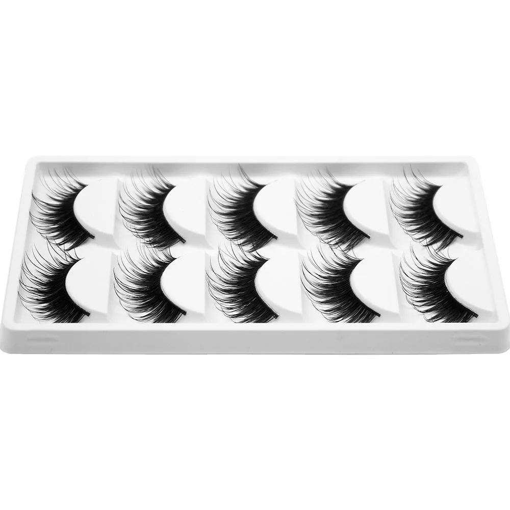 Kimcci Women False 3D Eyelashes 5 Pairs Faux Mink Lashes Thick Natural Long Cross Party False Eyelashes Black Makeup Fake Cilia