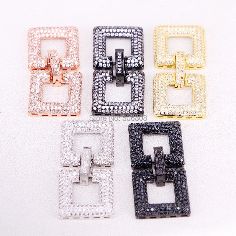 

5PCS ZYZ321-8081 Micro Pave CZ Double Square Multi-Stand Buckle Clasp, Cubic Zirconia Buckle Clasps Jewelry Findings