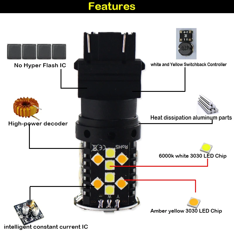 iJDM No Hyper Flash Car 3157 led Canbu P27/5W P27/7W T25 LED Bulbs For  Ford F-150 F-250 F-350 Turn Signal Light and DRL Bulbs