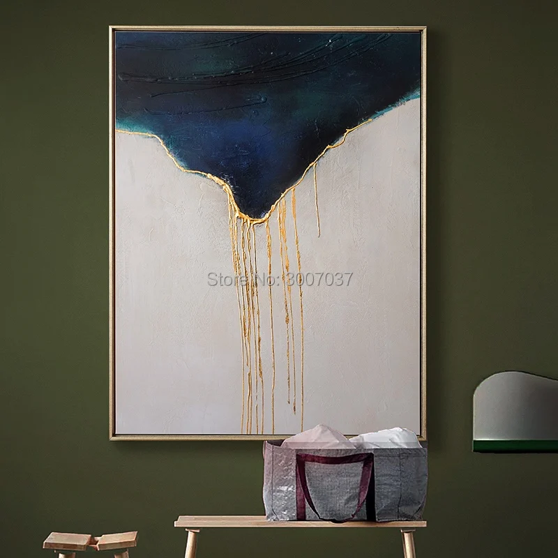 Handmade Gold and Deep Green Oil Painting on Canvas Home Decoration Canvas Oil Painting Wall Art Picture For Living Room