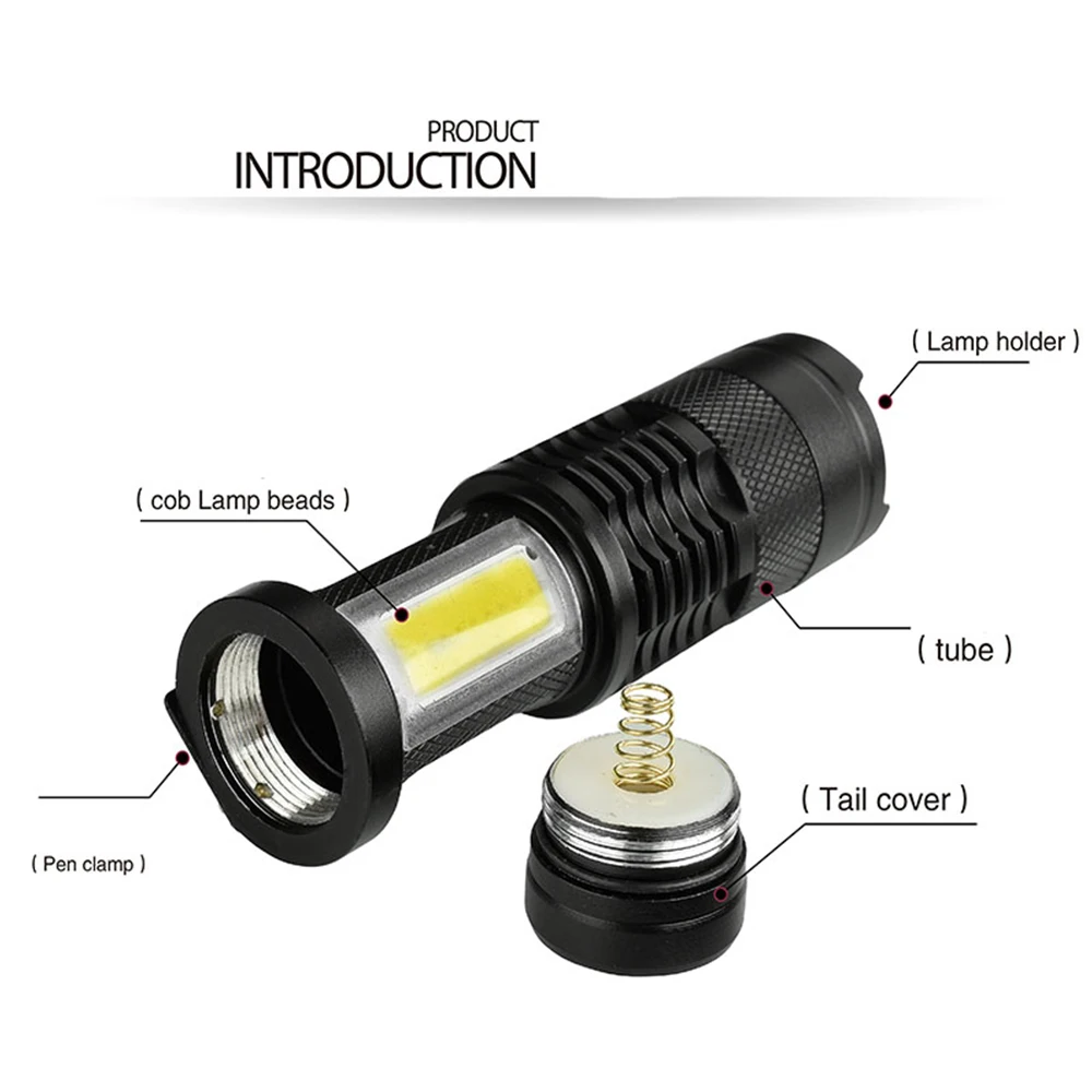 3800LM Q5 COB LED Flashlight Ultra Bright Zoomable Mini LED Flashlight Use AA 14500 Battery Focus Light 3 Mode Torch for outdoor