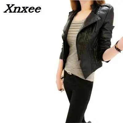 Women Short Jacket washed PU Leather Slim soft leather Coat Black outerwear women\'s jackets motorcycle jacket women clothing