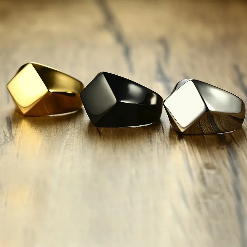 Signet Ring for Men Stainless Steel Quadrangle Flat Top Square Mens Jewellery