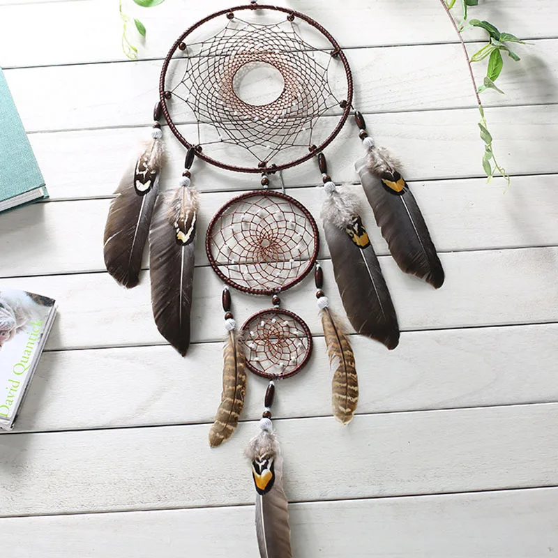 Eagle feather dream catcher big 3 iron ring indoor pendant Indian dream catcher pendant gift gift wedding decoration big dreamca