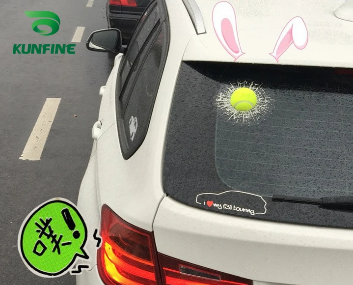 3D Tennis Ball Car Styling Stickers Hit Windows Funny Auto Windshield Decoration Self Adhesive Decal Accessories