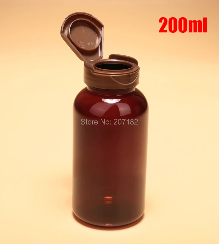 20pcs 200ml Translucent Amber PET Plastic Bottles, Capsules Bottles, Vatimins Containers, Sampl Packing Bottles 200cc--Flip Caps