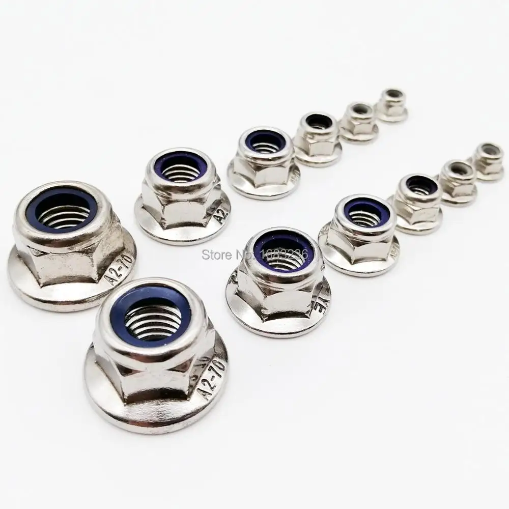 10/50pcs M3 M4 M5 M6 M8 M10 M12 A2-70 304 Stainless Steel GB6183 Hex Flange Nylon Insert Lock Nut Self locking Nylock Locknut