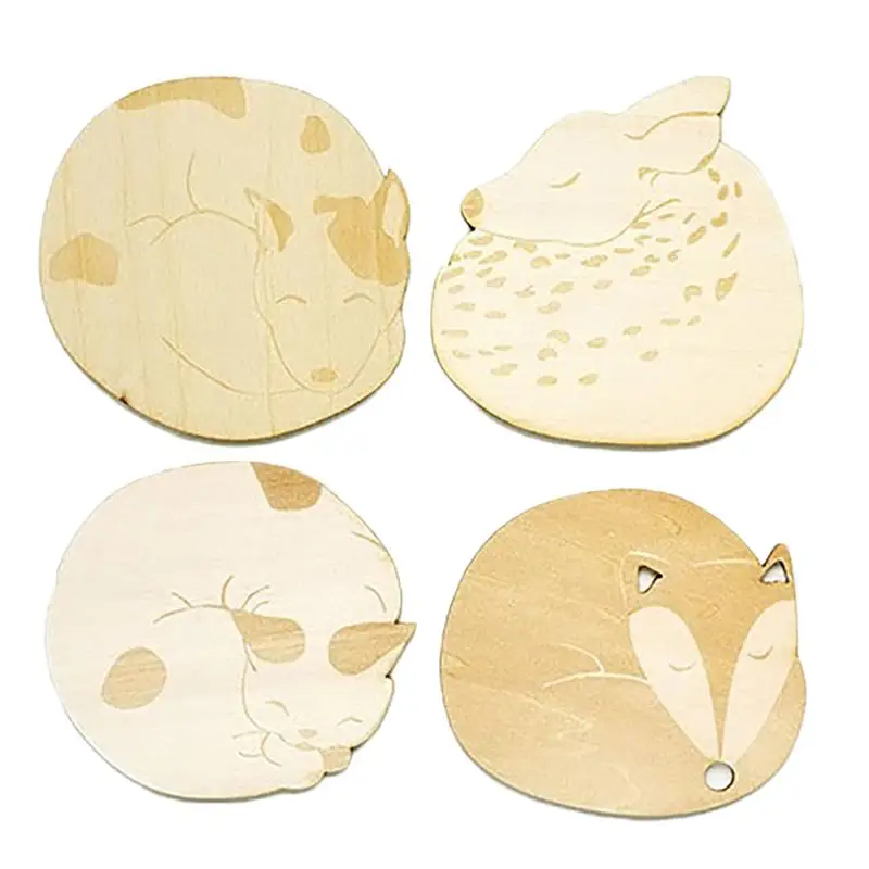 4PCS Animal Cat Fox Dog Deer Wooden Cup Coaster Heat Insulated Pad Placemat Tablemat Table Mat Home Decor