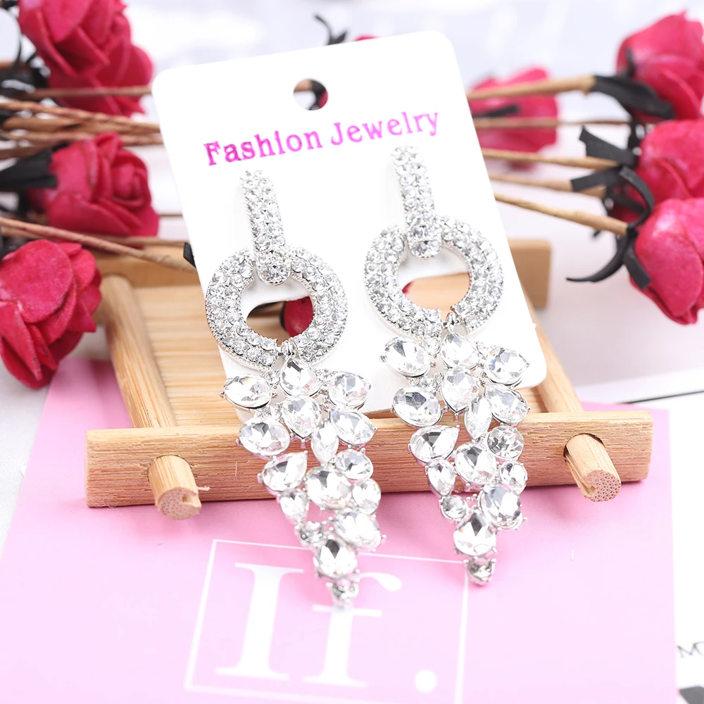 VEYO Elegant Round Rhinestone Drop Earrings Fashion Jewelry Crystal Earrings for Women Gift