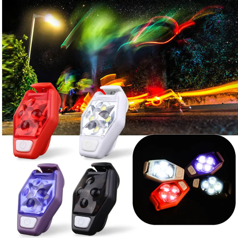 New Back Clip Signal Lamp 4 LED IPX4 Waterproof Night Running Sports Riding Warning Lights Bicycle Tail Lamp 4 Modes Camping