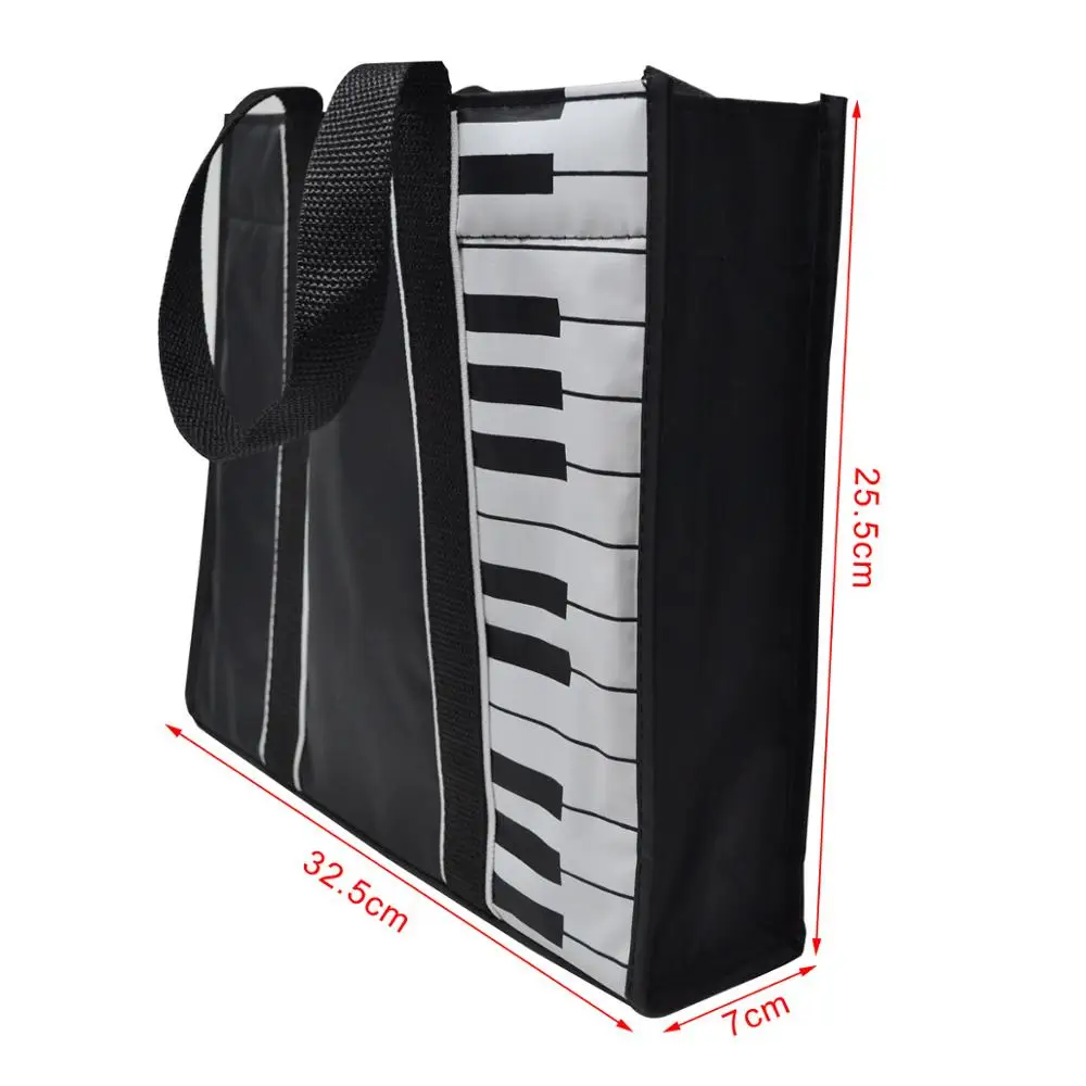 Music Topic Piano Key Music Waterproof 420D Oxford+5mm Sponge Bag Hand Bag Shopping Bag