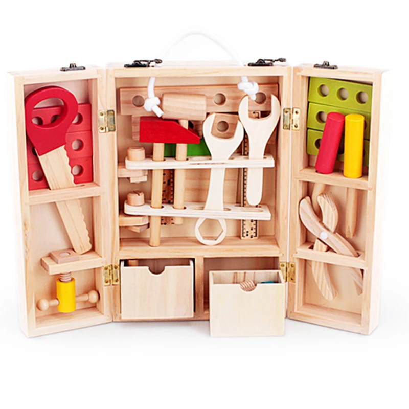 Tool Toys Wooden Carpenter Tool Box Set Disassembly And Assembly Toy Children Kids Construction Engineer Tools Birthday Gift