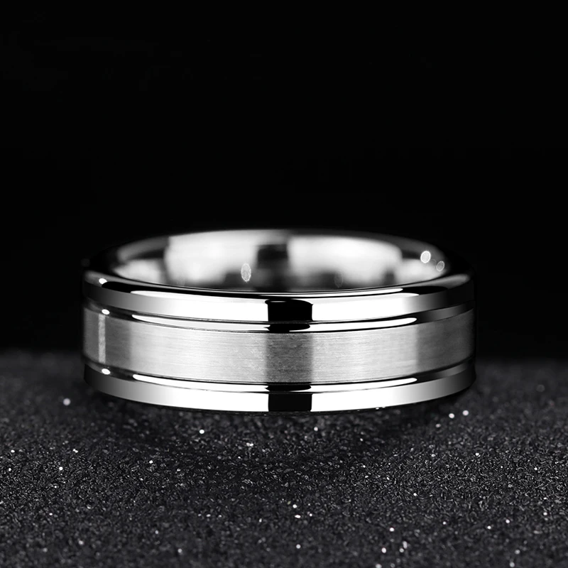 Casual 7mm Width Man\'s Fashion Rings White Tungsten Carbide Ring Brushed the Surface Two Grooving For Man Size 7-12 Comfort Fit