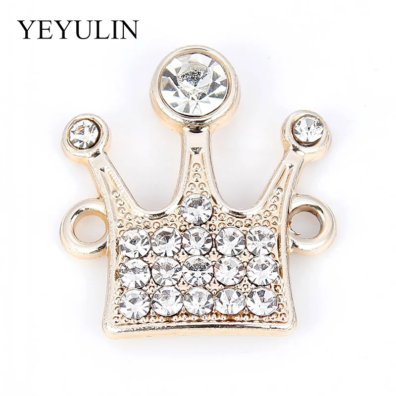 10 Pcs Golden Crystal Crown Shape Alloy Connectors Bracelet Charm Necklace Pendant For DIY Fashion Jewelry Making