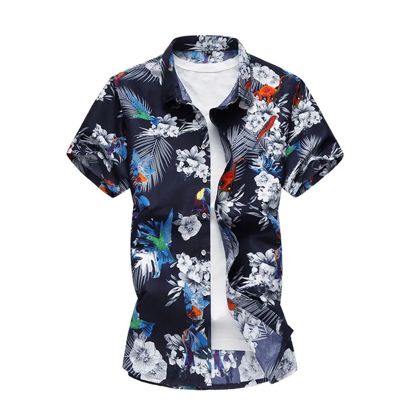 2022 Styles Summer Shirt Men Casual Short Sleeve Men\'s Floral Shirts Hawaii Casual Male Flower Print Beach Holiday 6XL 7XL