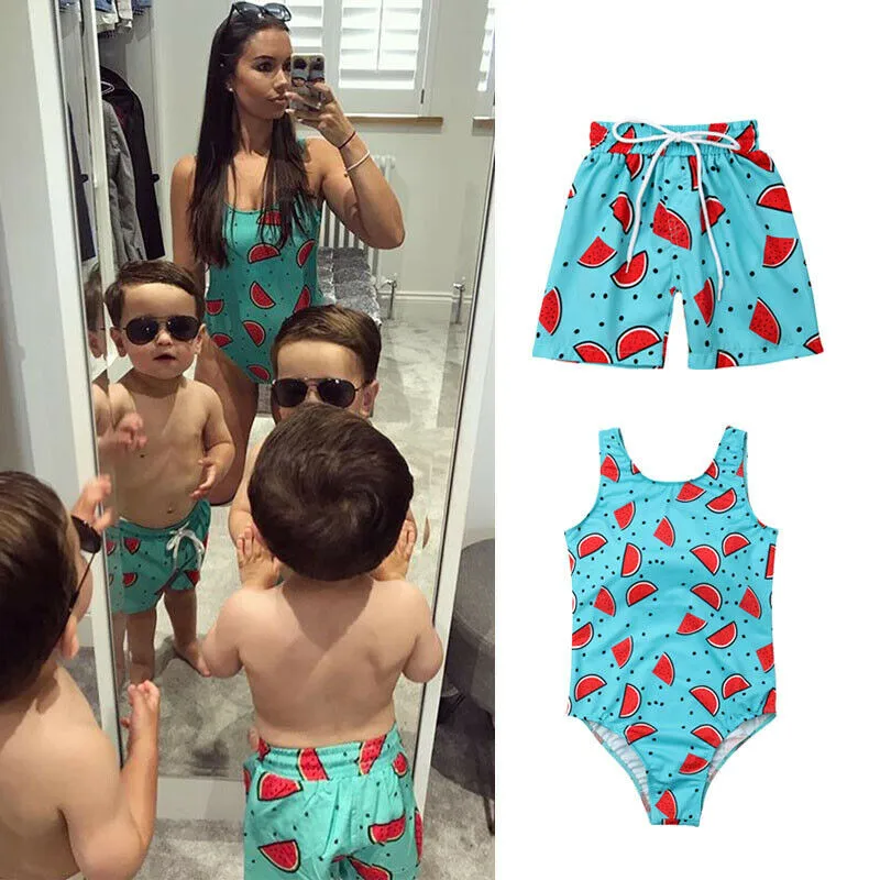 Blotona 1PC Family Matching Women Kid Baby Boys Beach Shorts Trunks Watermelon Printed Swimwear Swimsuit Casual Bathing Suit