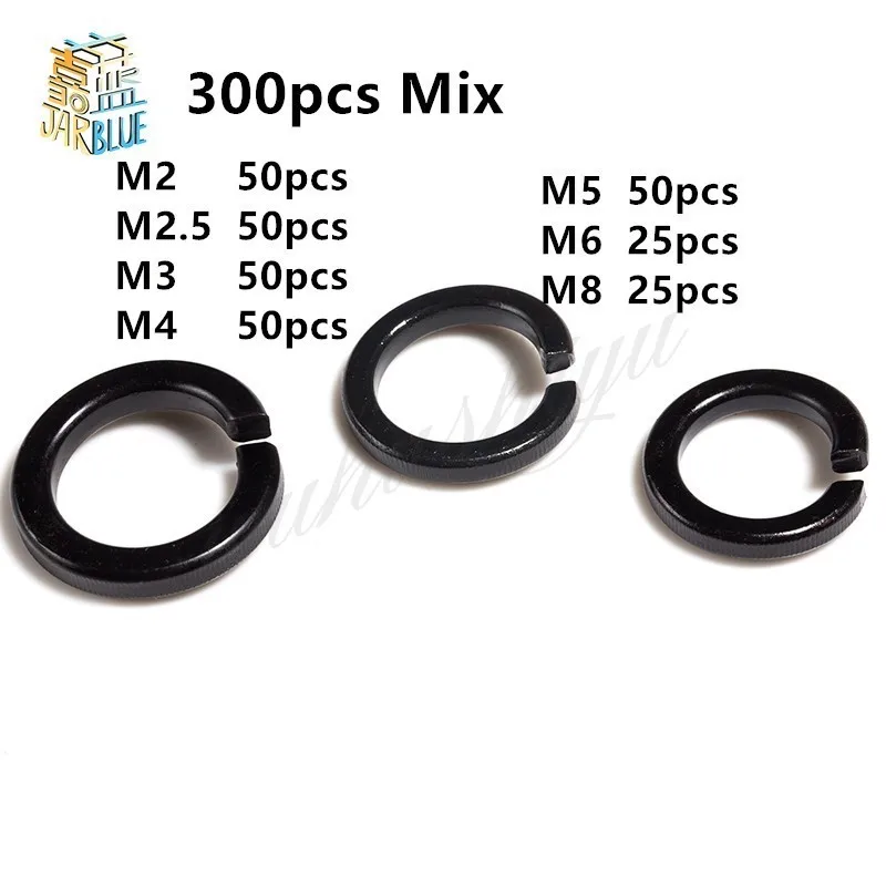 

100pcs Din127 Gb93 M2 M2.5 M3 M4 M5 M6 M8 Carbon Steel Shells Pad Black Spring Lock Washer Car Elastic Gasket