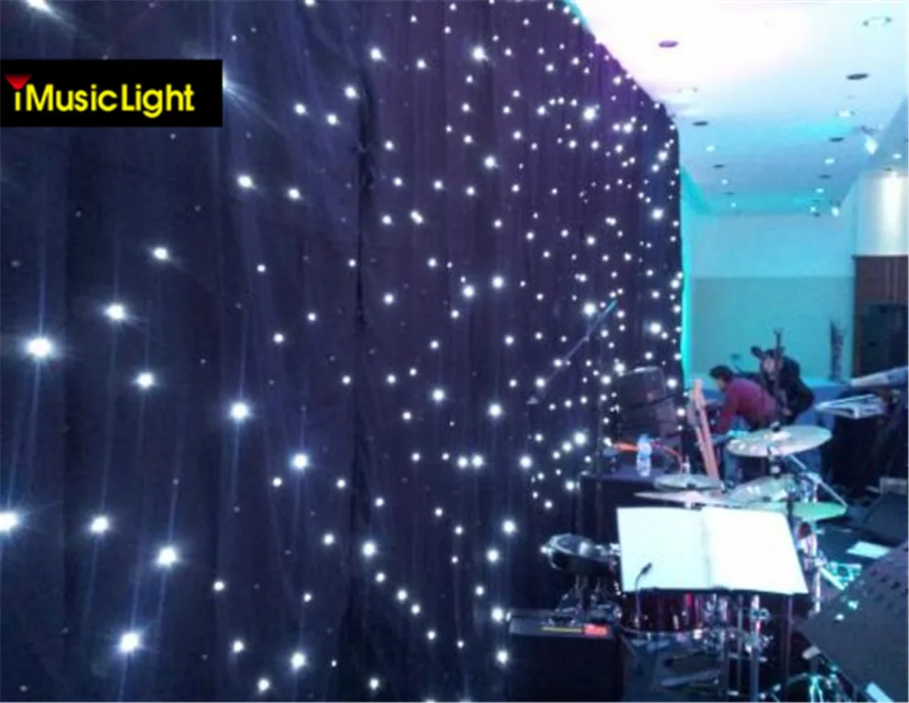 4m X 15m LED Stage Backdrop LED Star Cloth White Leds+Black Cloth for DJ Pun,Stage Wedding