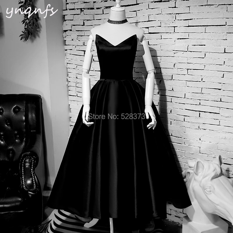 YNQNFS M162 Black Formal Dress Prom Sleeveless Satin High Low Ball Gown Elegant Mother of the Bride Dresses Party Guest 2019