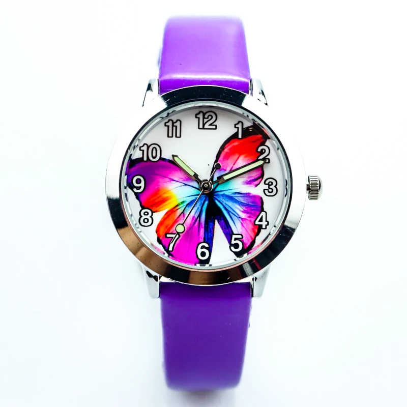 Chłopcy i dziewczęta kolorowe motyle owady dial jelly leather watch luminous hands kids student animals świąteczny prezent zegar