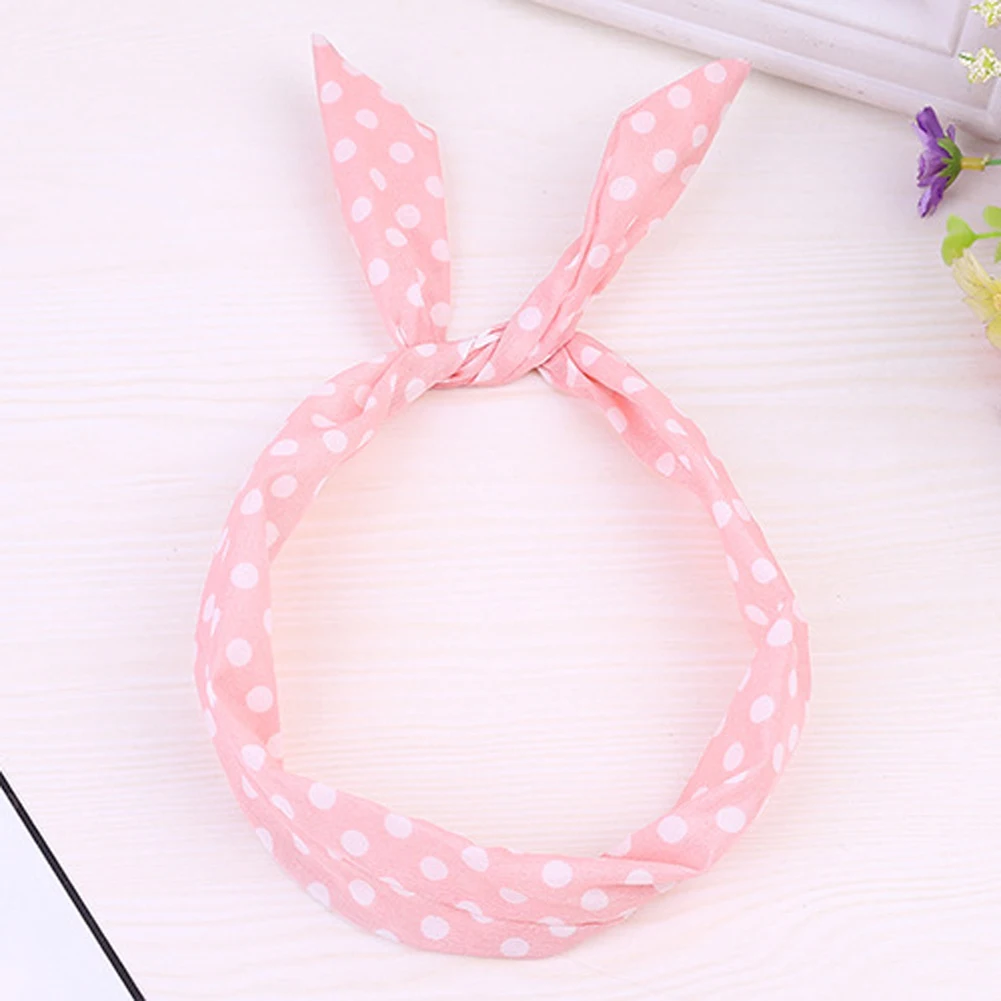 fashion Cute Dots print flower Bunny Rabbit Ear Ribbon Headwear Hairband Metal Wire Scarf Headband Hair Band Accessories