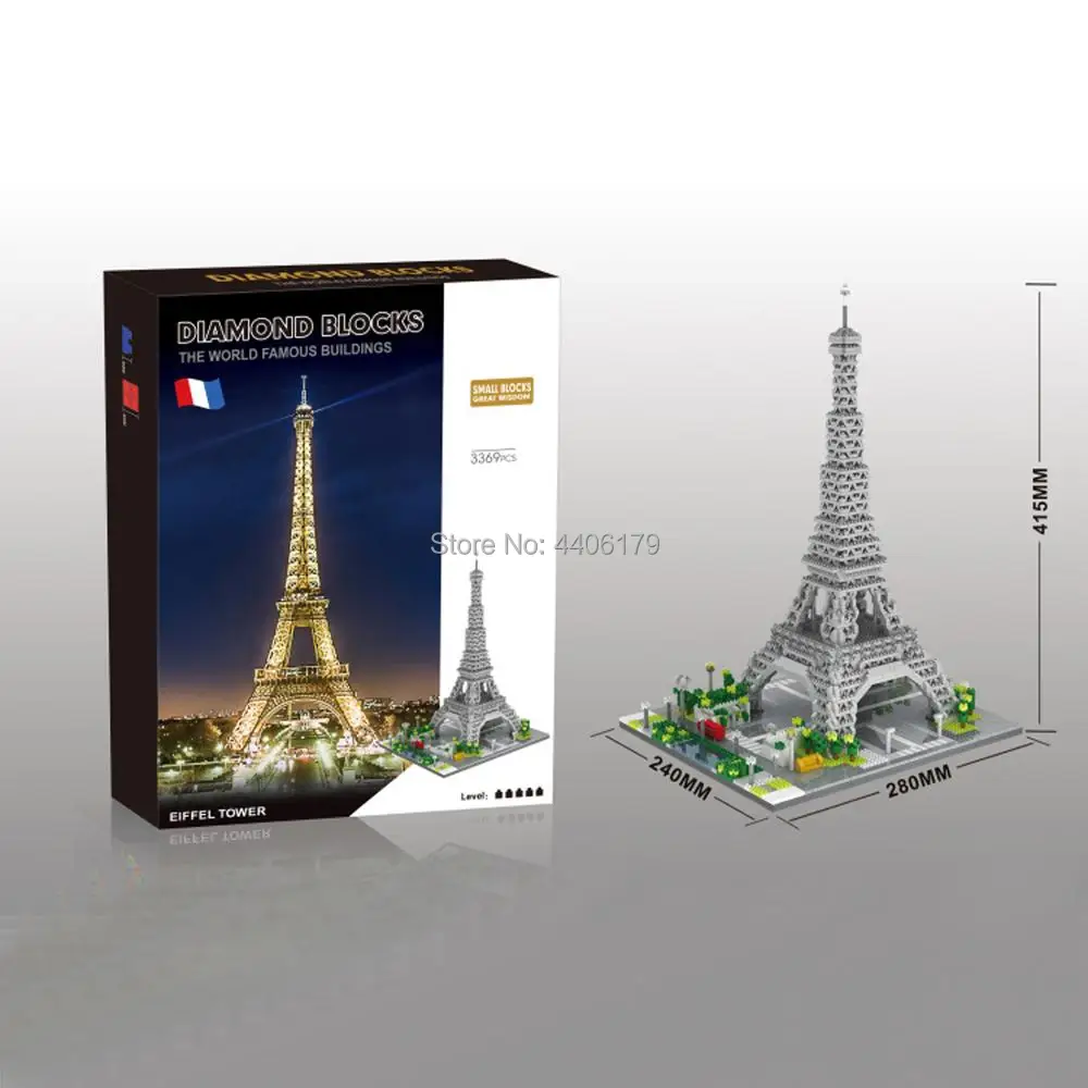 Hot สถาปัตยกรรมสร้างสรรค์ที่มีชื่อเสียง City Street View EIFFEL Tower ปารีสฝรั่งเศส Micro Diamond Building Blocks ชุดอิฐของเล่นของขวัญ