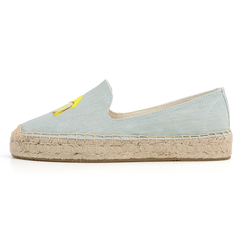 DZYM  Summer Autumn British Canvas Espadrilles Women Fisherman Shoes Lemon Embroidery Knitting Loafers Sewing Zapatos Mujer