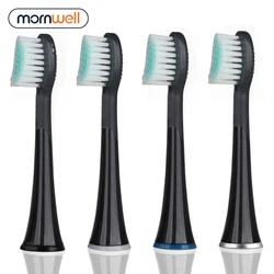 Mornwell 4pcs D901/D902 Black Rubberied Replacement Toothbrush Heads with Caps for Mornwell D01B Electric Toothbrush