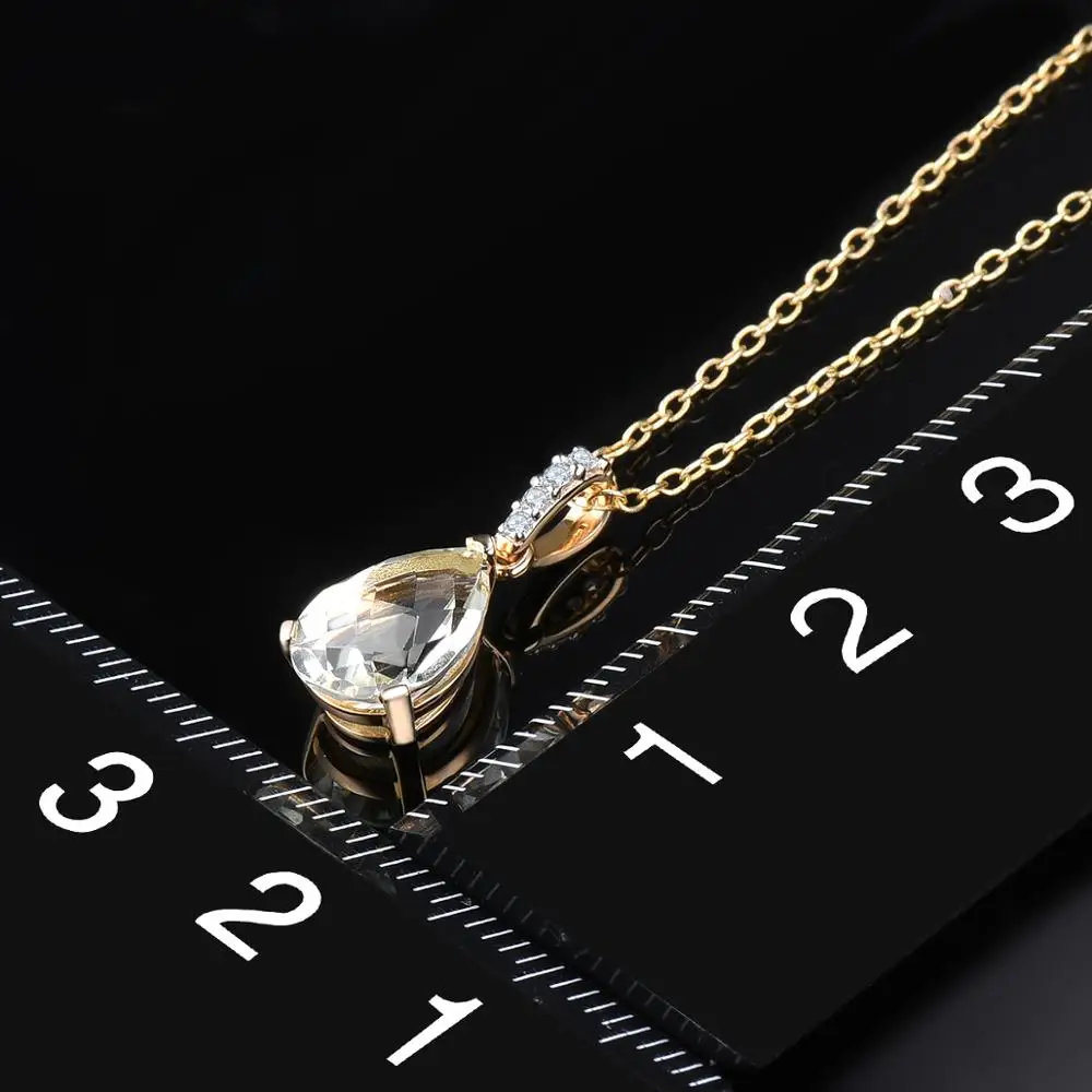LP Water Drop 14K 585 Gold Pendant for Women Natural Green Amethyst Quartz Gemstone Real Diamond Fine Luxury Jewelry