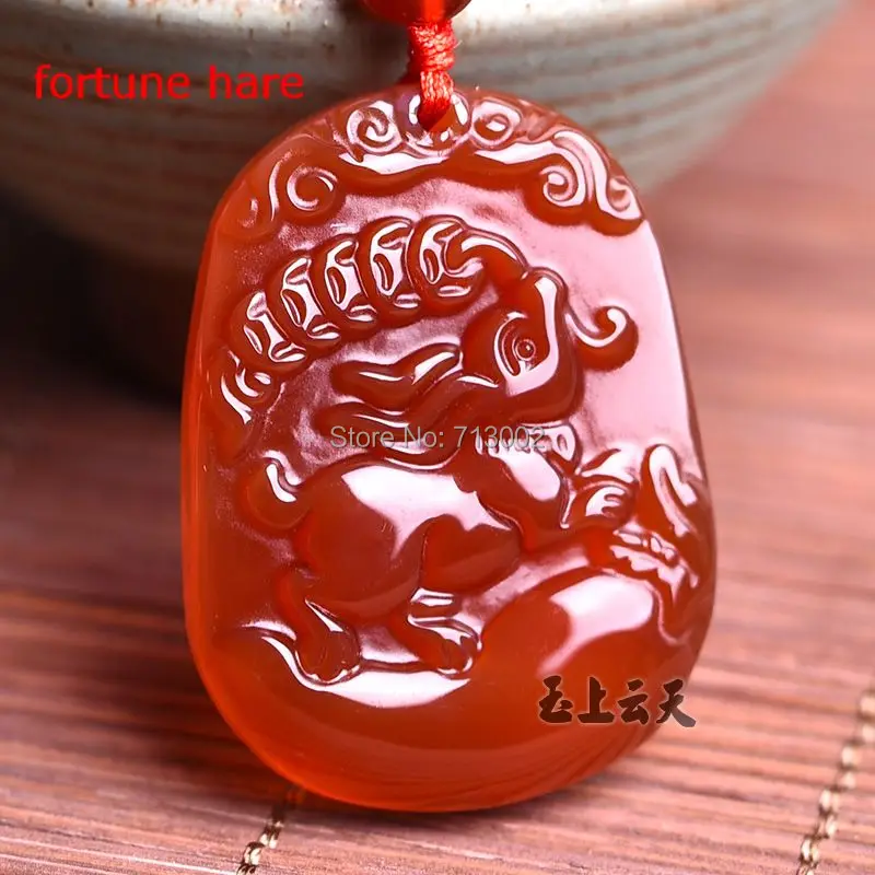 

Nature carnelian fortune Hare Amulet Carven animal zodiac chalcedony Lucky Pendant Bead Necklace Talisman