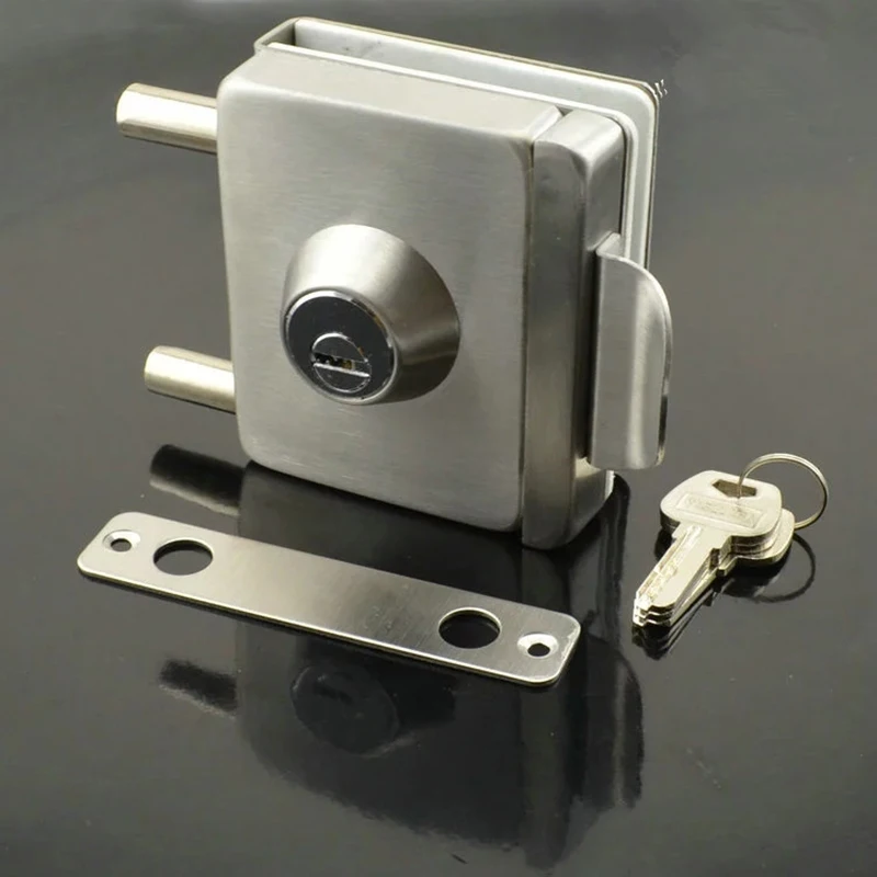 High Quality 1Piece Stainless Steel Glass Door Locks With 3PCS Keys No Drilling Silver Tone