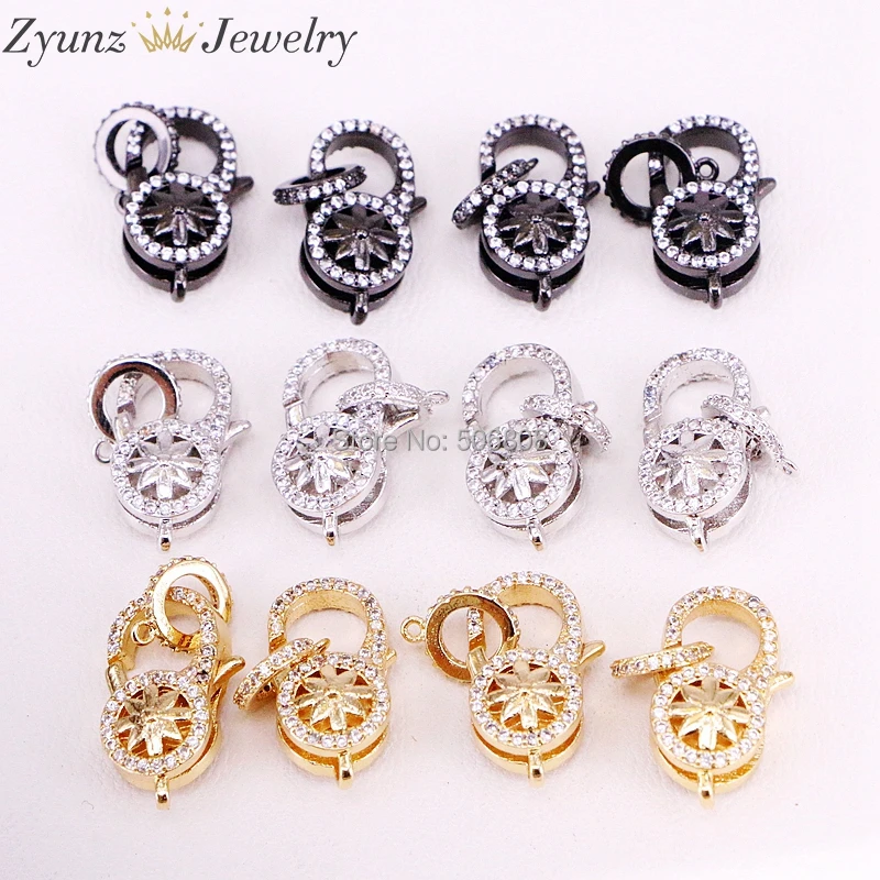 

10PCS ZYZ324-9707 CZ Clear Micro Pave Round Shape Lobster Claw Clasp, Cubic Zirconia Clasp/Connector/Link, Accessories