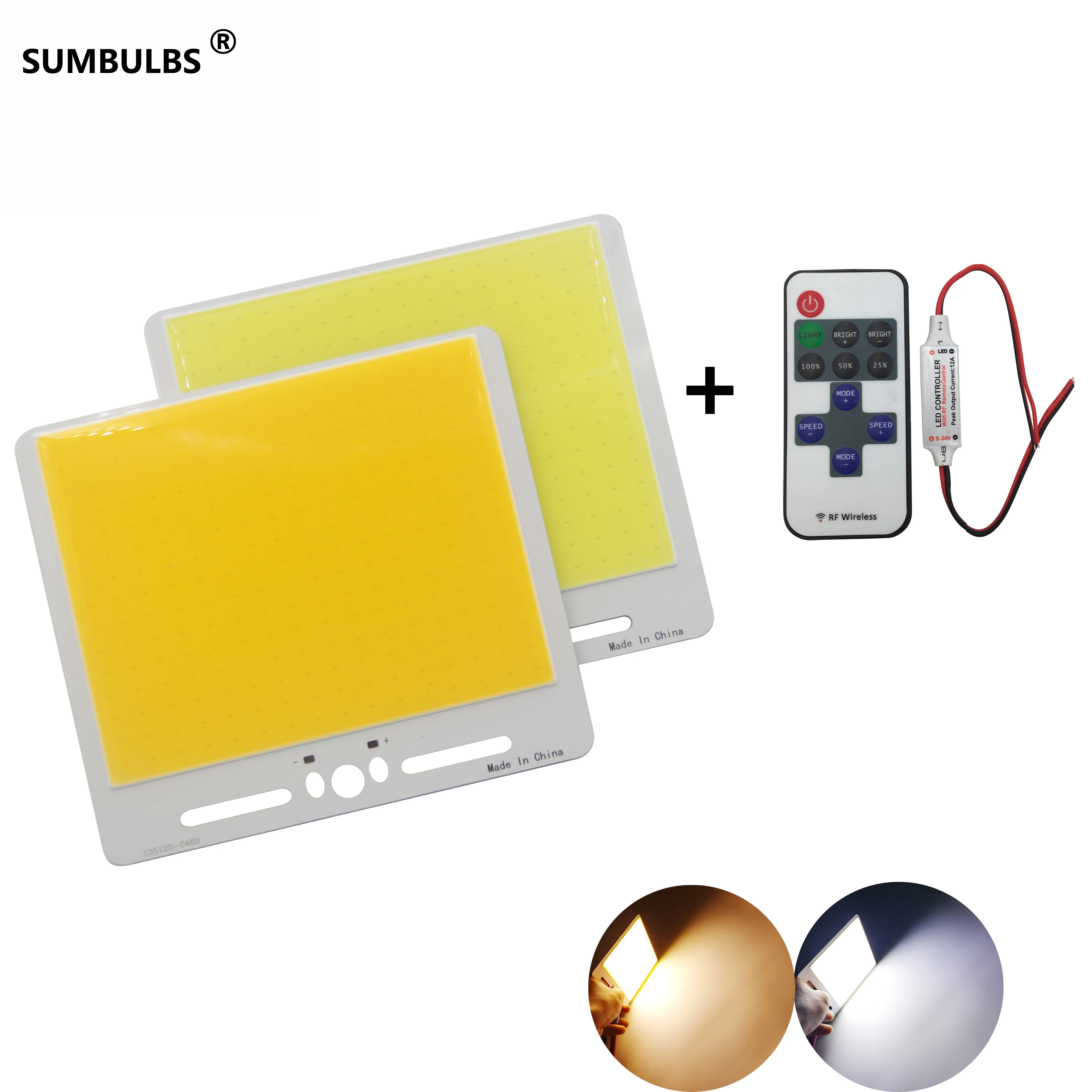 NEW DC 12V 135x120mm COB LED Panel Light 30W Ultra Bright Warm Cold White Blue dimmable COB strip Lamp with RF remote controller