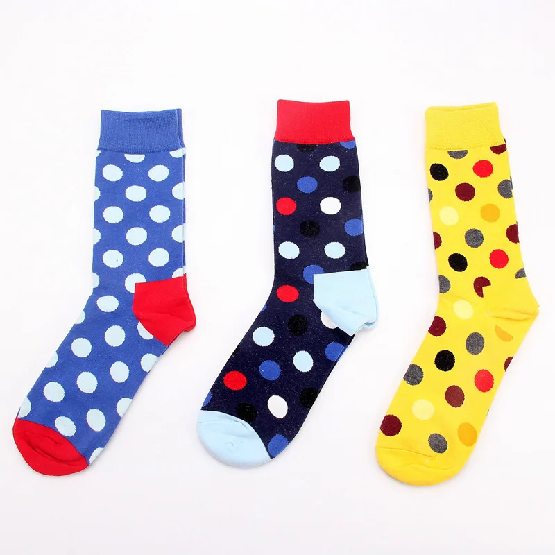 Men Socks Circle Point Colorful Fashion Hit Color Harajuku Happy Cotton Funny Skate Hip Hop Black Street Style Male Dress Socks