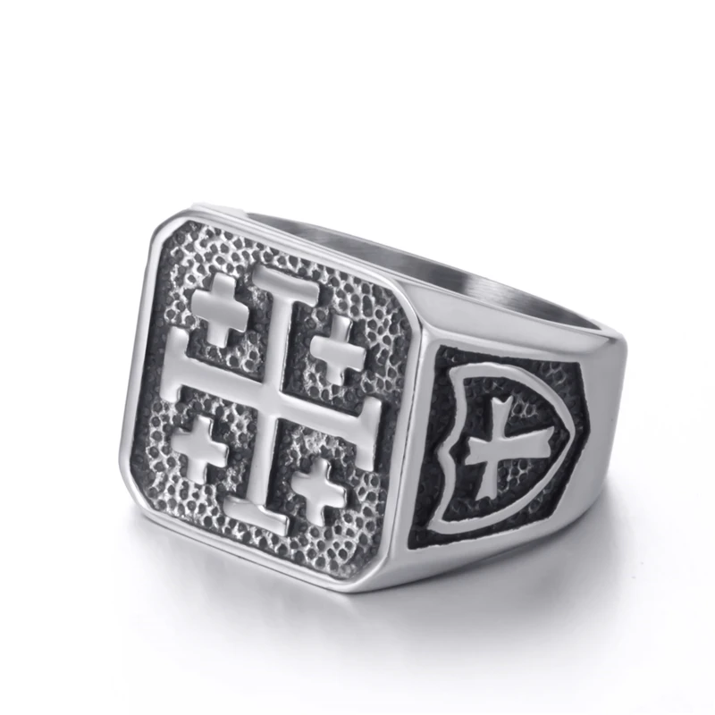 Men Stainless Steel Cross Rings Crusader Jerusalem Cross Ring Religion Vintage Jewelry