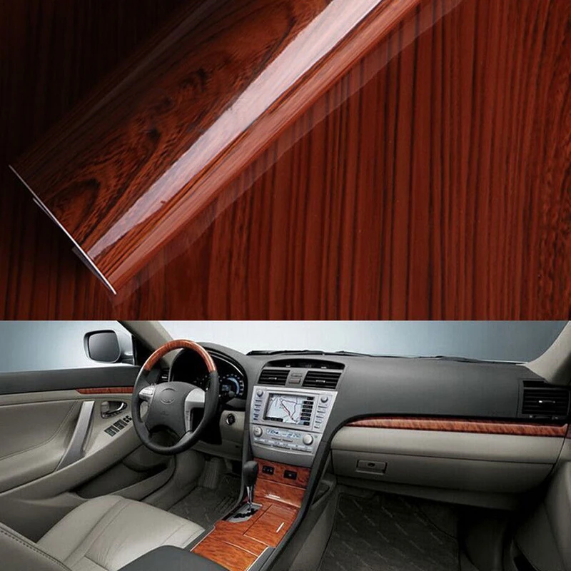 1pc 1M High Glossy Wood Grain Car Interior DIY Vinyl Sticker Decal Wrap Film