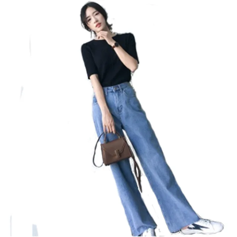 Spring Autumn Jeans Women Fashion Blue High Waist Loose Denim Jeans Female Wide Leg Pants Trousers Boyfriend Jeans For Women