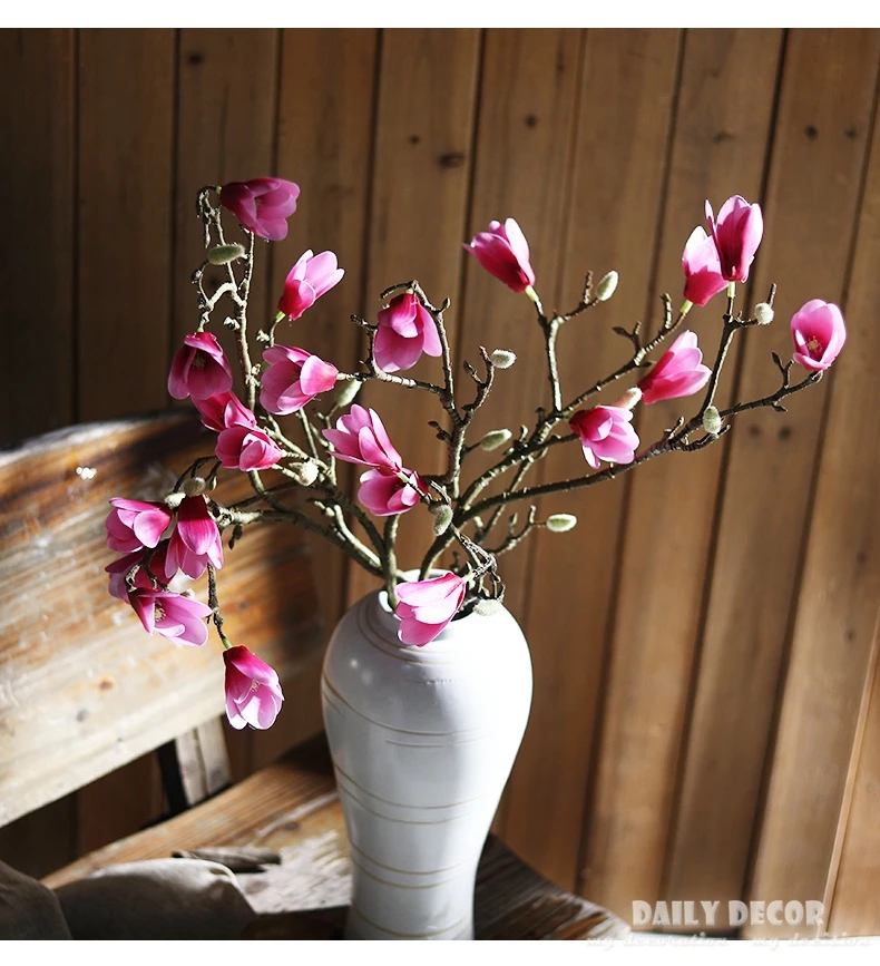 

86cm long Real touch high simulation 3D Magnolia decorative artificial Silicone flower hand feel / felt wedding magnolias