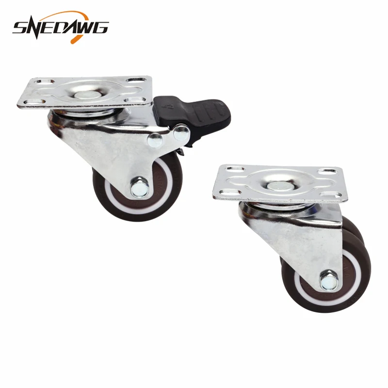 

2pcs TPE Furniture Caster Super Mute Double Wheel Caster 1.5/2inch Swivel Caster Wheel with Brake for Cabinet Desk Baby Cradle