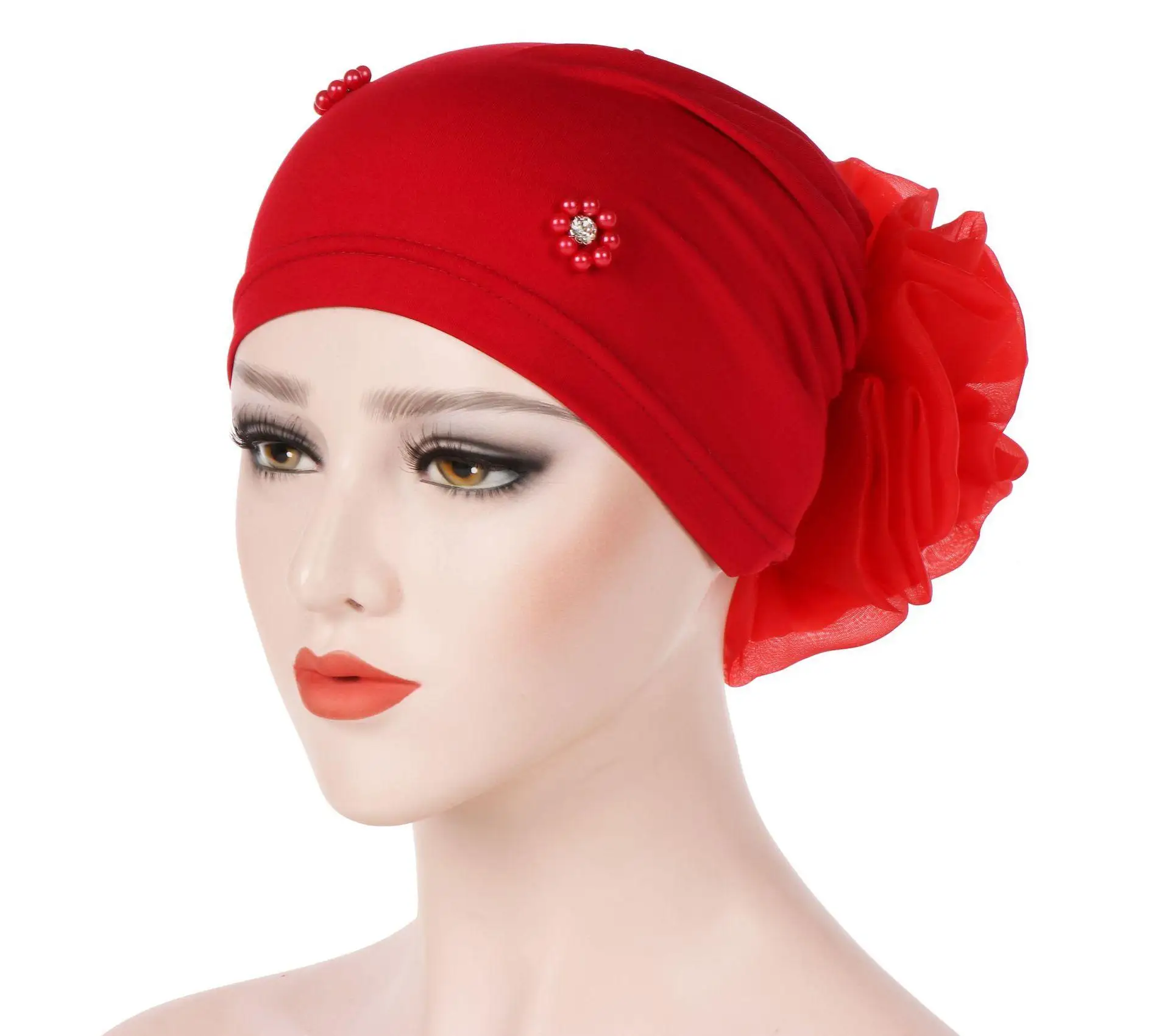 New Women Hair Loss Cap Beanie Skullies Flower Pearls Muslim Cancer Chemo Cap Islamic Indian Hat Cover Head Scarf Fashion Bonnet