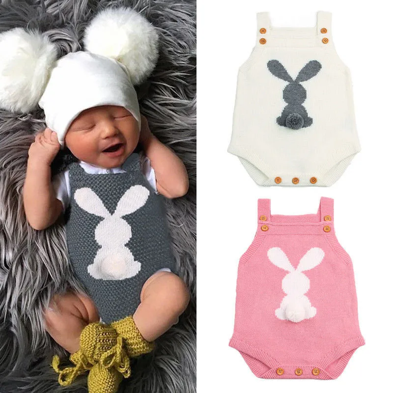 New Newborn Baby Boy Girl Easter Bunny Knit Bodysuit Jumpsuit Outfit Set Baby Girl Bodysuits Cotton O-neck Slleeveless