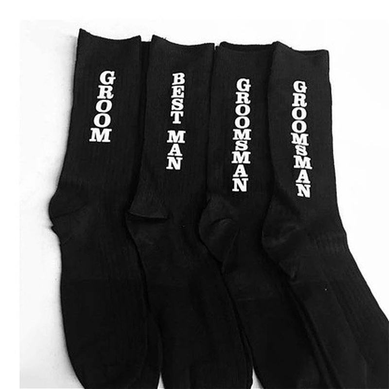 Marry Groom Happy Pure Cotton Men\'s Socks Originality Black Groomsman Socks Gifts For Men