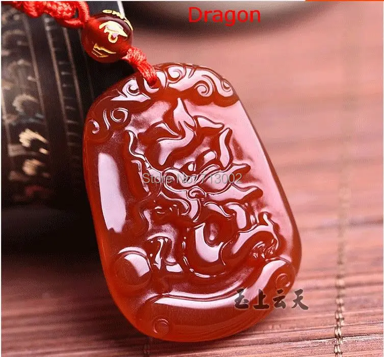 Nature carnelian Dragon Amulet Carven animal zodiac chalcedony Lucky Pendant Bead Necklace Talisman